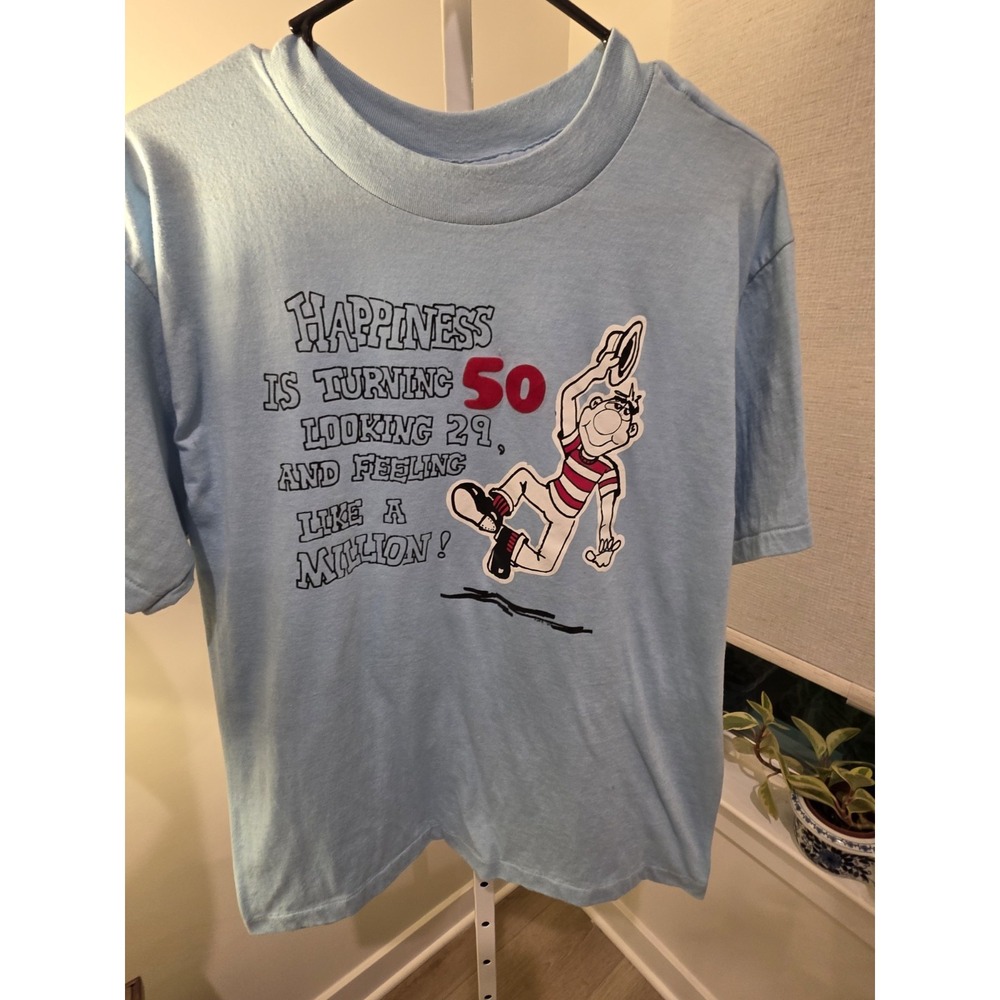 Vintage Age 50 Humor‎ Single Stitch T-Shirt Sky Blue XL